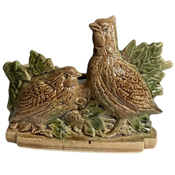 Vintage McCoy Quail USA Ceramic Bird Pheasants Family Nest Planter - Picture 1 of 10